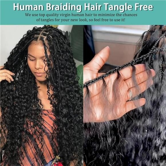 Human Braiding Hair for Boho Braids Human 110g 20 Inch Curly Boho Hair - Picture 3 of 7